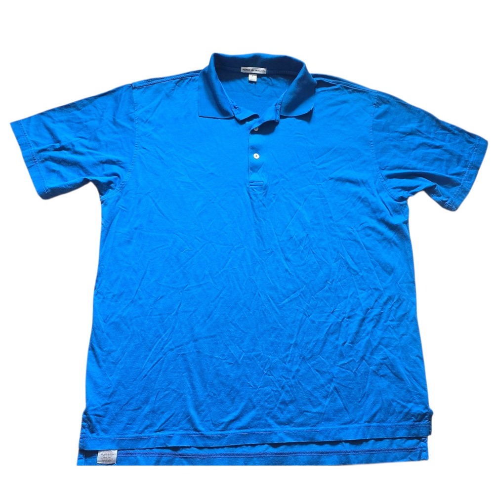 Peter Millar Polo Shirt Mens L Blue Cotton Short Sleeve‎ Casual Golf